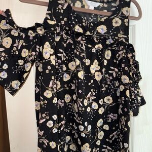 LC Lauren Conrad Black Floral Blouse